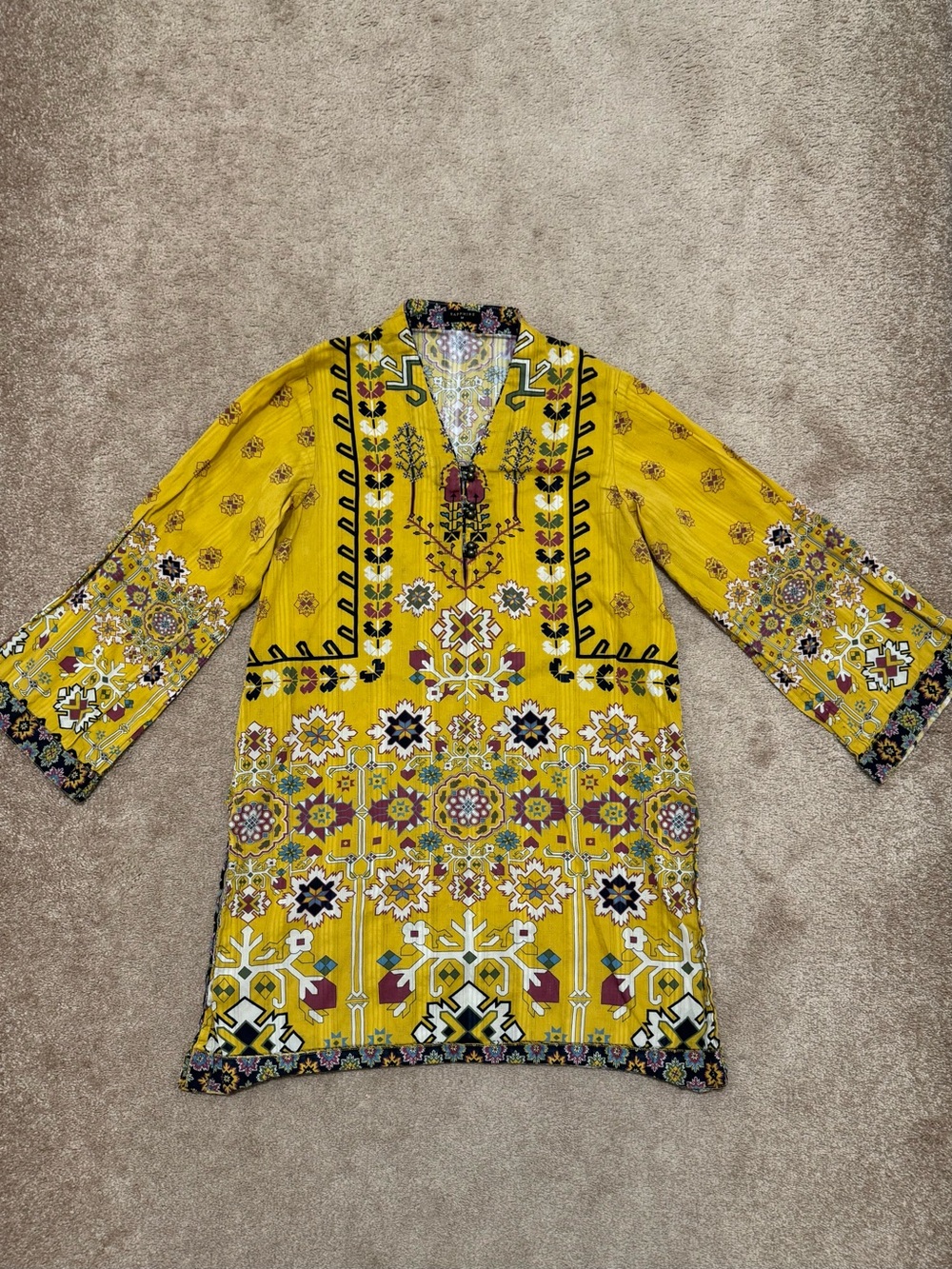 Sapphire Women’s Printed Kurta Tunic Top Mustard Yellow Size Medium
